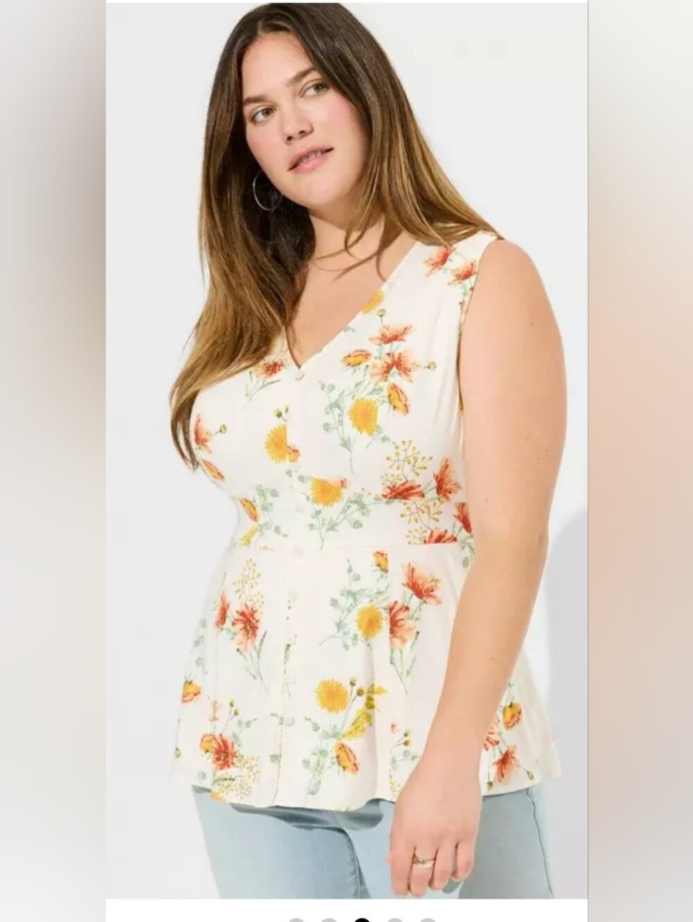 torrid White Floral Button-Front Dress with Yellow & Coral Blooms